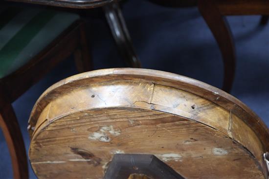 A 19th century Maltese olive wood marble top drum table, W.2ft 1.25in.